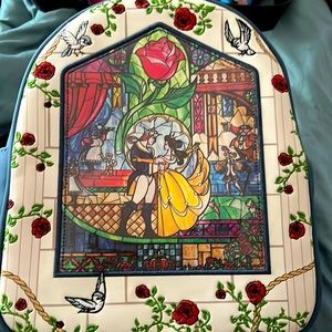 Disney Loungefly Beauty & The Beast Stained Glass Rose Mini Backpack Purse